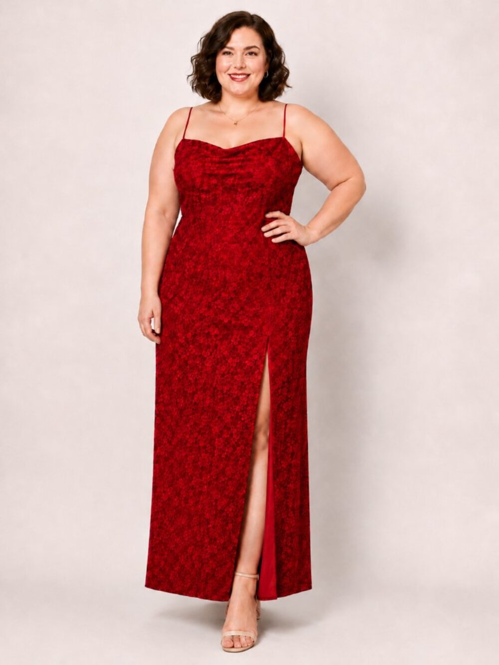 NWT Vintage 90s L.A. GLO Red Lace Formal Dress Size 14W Made in USA